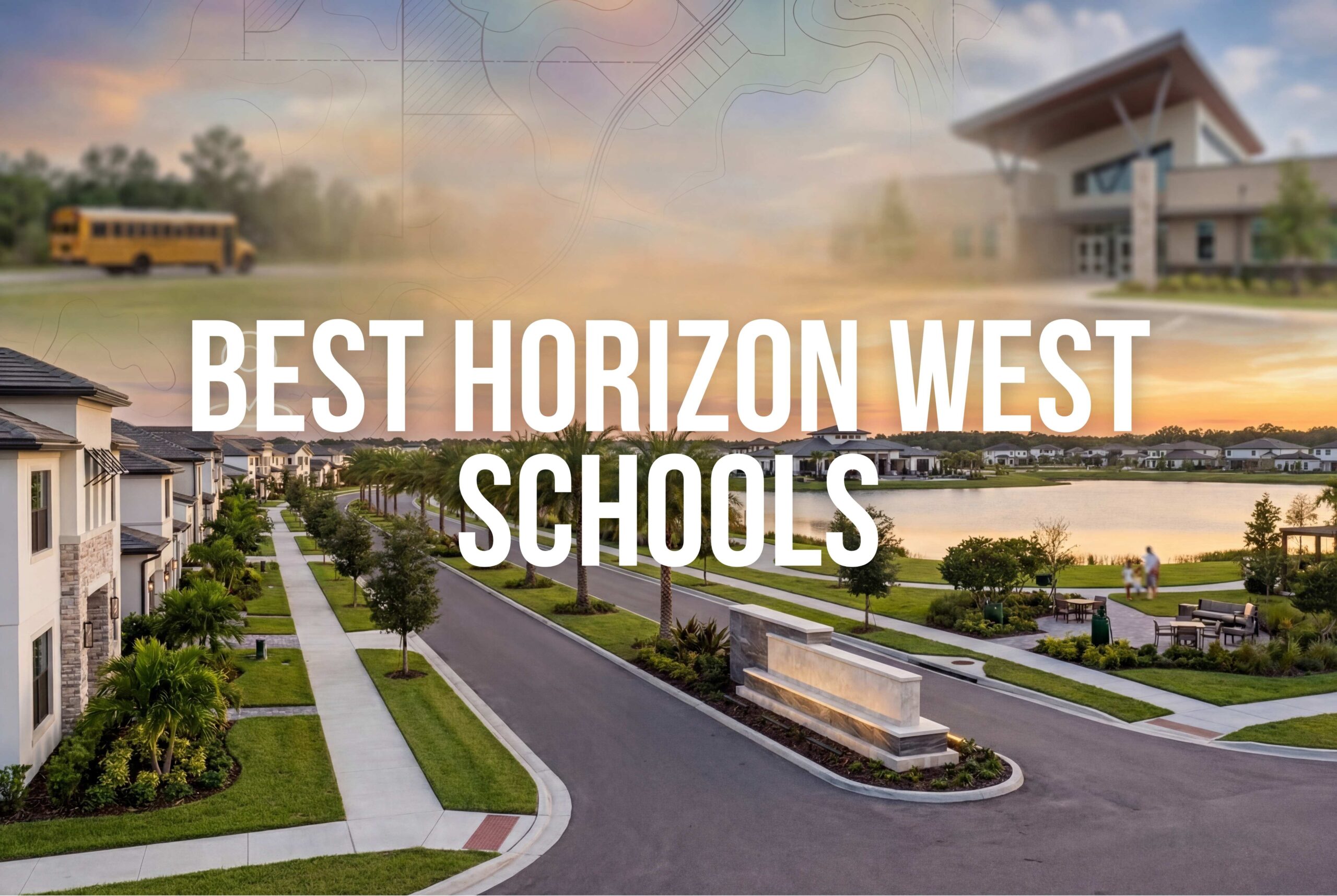 Scenic neighborhood with schools signage