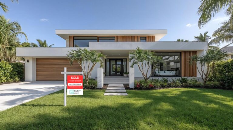 A Florida Homes Group sold sign outside a Central Florida home