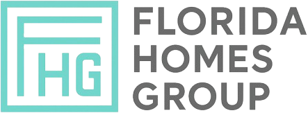 Florida Homes Group logo featuring a teal square with the initials “FHG” and the company name displayed in modern grey lettering.