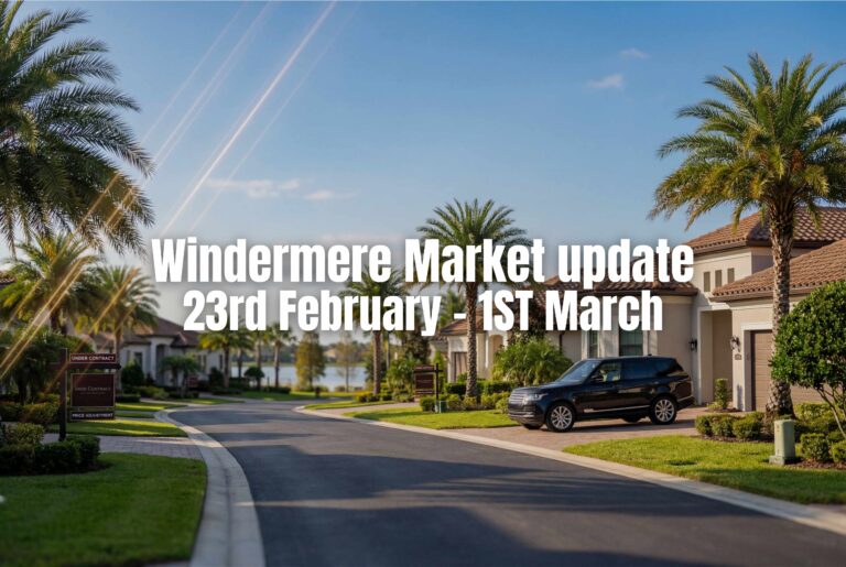 Residential street with market update text